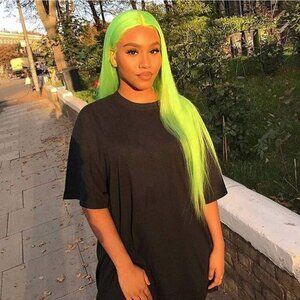 Wig for Women Synthetic Long Straight Neon Green Middle Part Natural Hairline